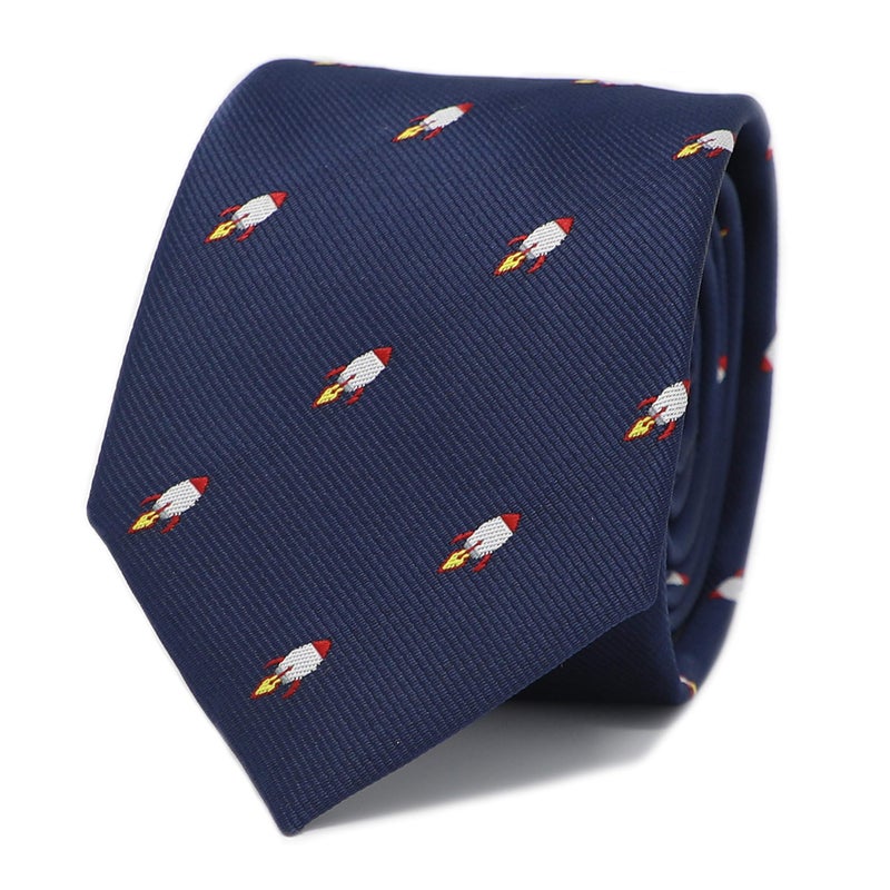 MENDEPOT Space Ties Airplanes Necktie Astronaut UFO Tie Men Birthday Father's Day Gift (Rocket) - Image 1